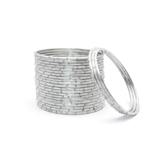 Glitter Silver Metal 24 Bangles by Enava