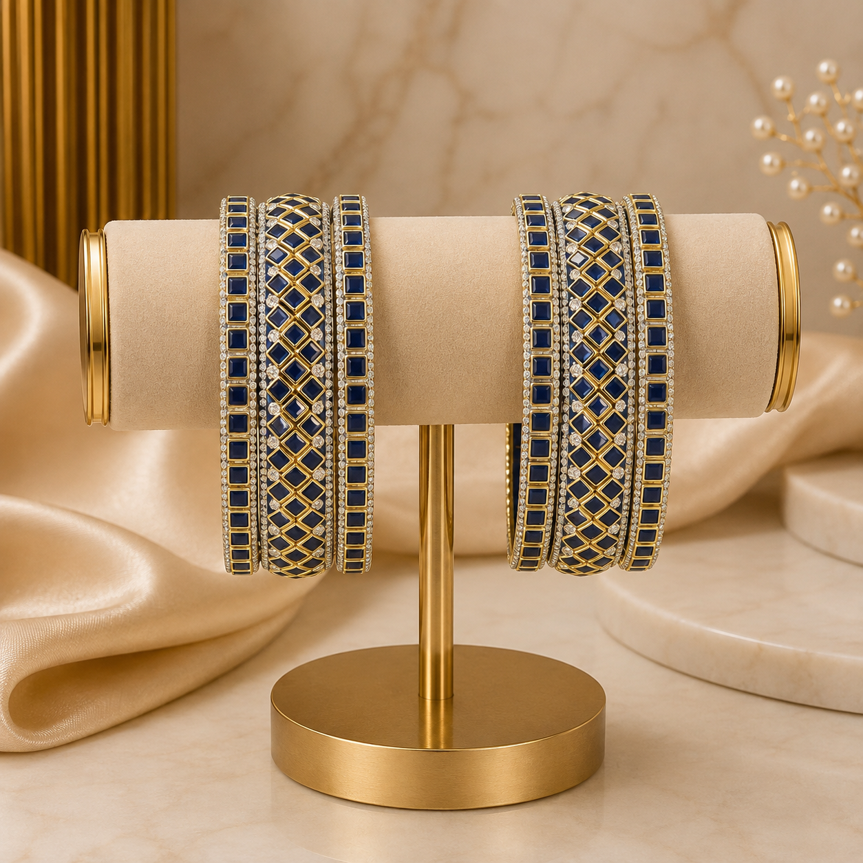 Sitara Chaukor Dark Blue Festive Bangle Set