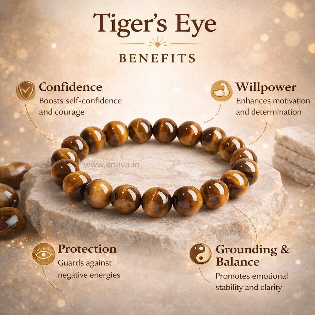 Tiger Eye Bracelet for Confidence & Protection | Prosperity, Success, Protection, Luck Gemstone by Enava Gems Bracelet Enava Jewels.