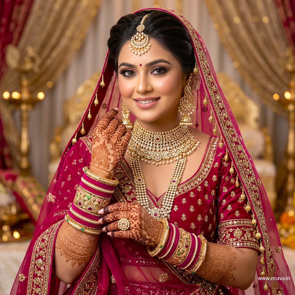 Wedding Rajwadi Stone Meenakari Peacock Pearl Pacheli Set with Velvet Bangles by Enava