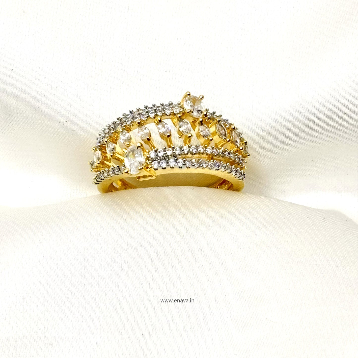 American Diamond CZ Gold Plated Adjustable Ring by Enava Ring Enava Jewels.