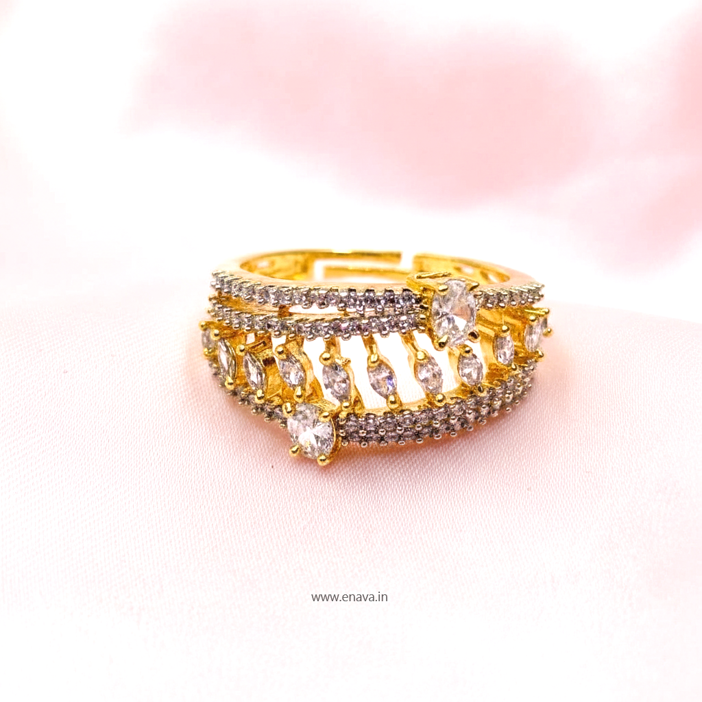 American Diamond CZ Gold Plated Adjustable Ring by Enava Ring Enava Jewels.