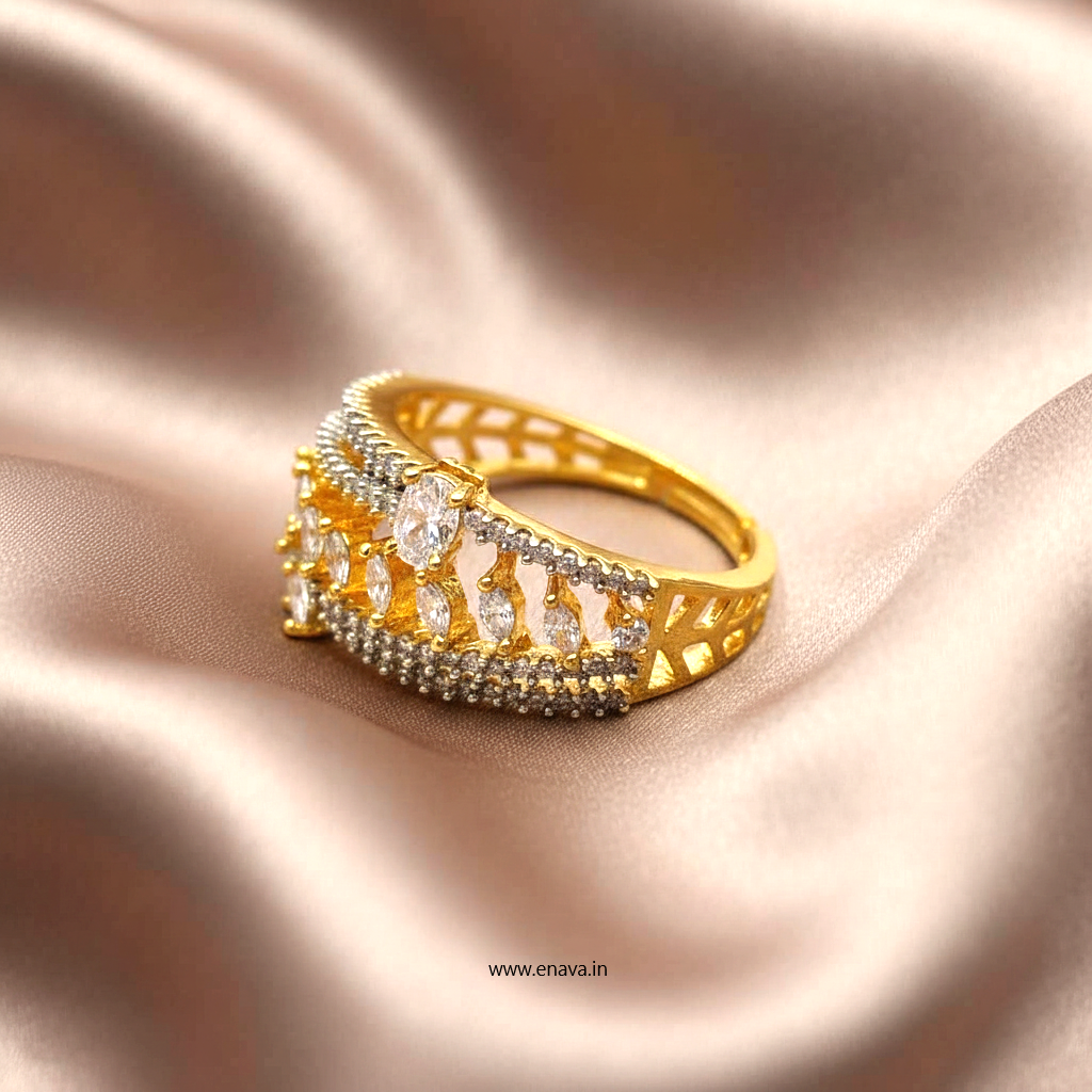 American Diamond CZ Gold Plated Adjustable Ring by Enava Ring Enava Jewels.