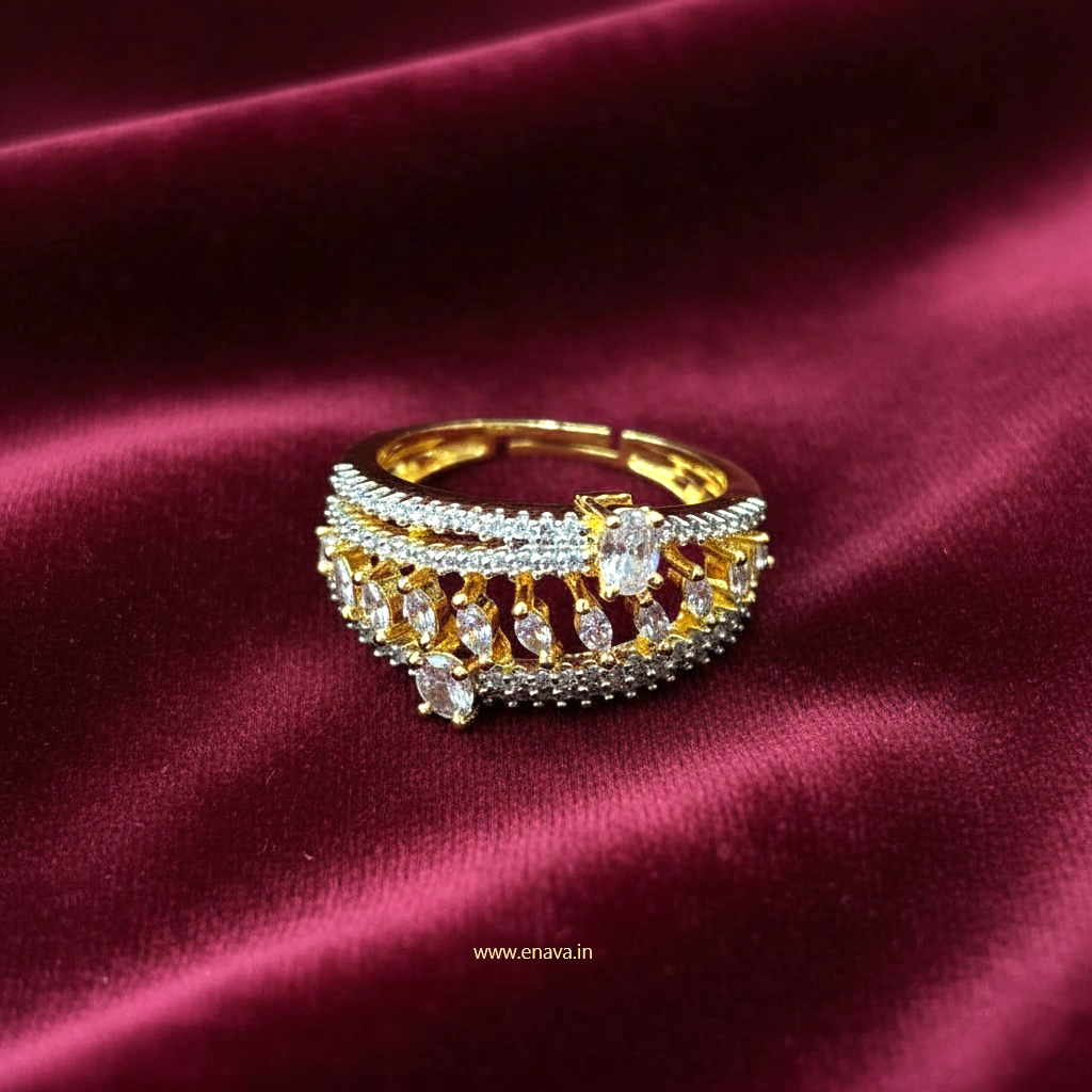 American Diamond CZ Gold Plated Adjustable Ring by Enava Ring Enava Jewels.