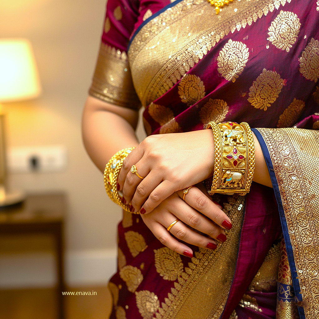 Rajwadi Kundan & Royal Hathi Knitted Edges Bangles by Enava
