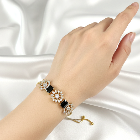 AD CZ Adjustable Black Bracelet with 2 Tone Plating ADBT21005 By Enava