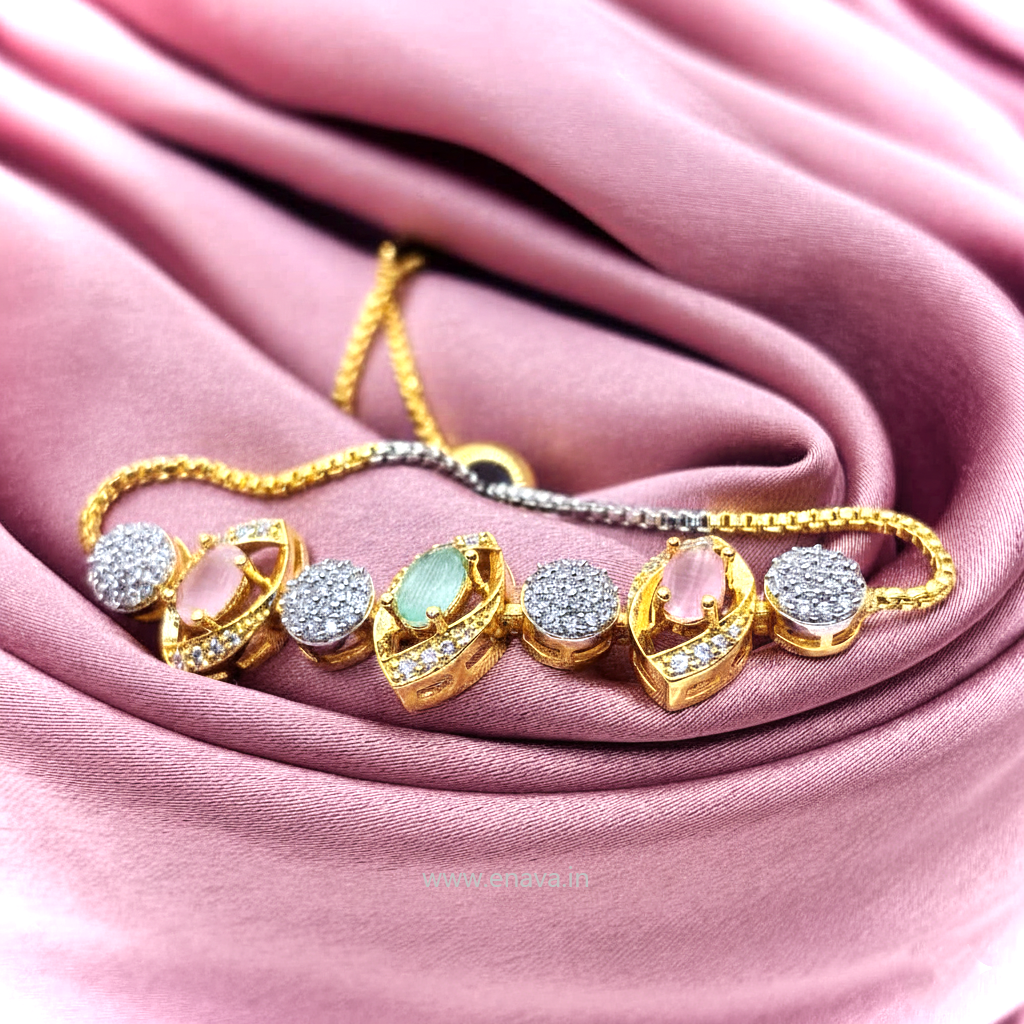 AD CZ Adjustable Multicolor Bracelet with 2 Tone Plating ADBT21007 By Enava