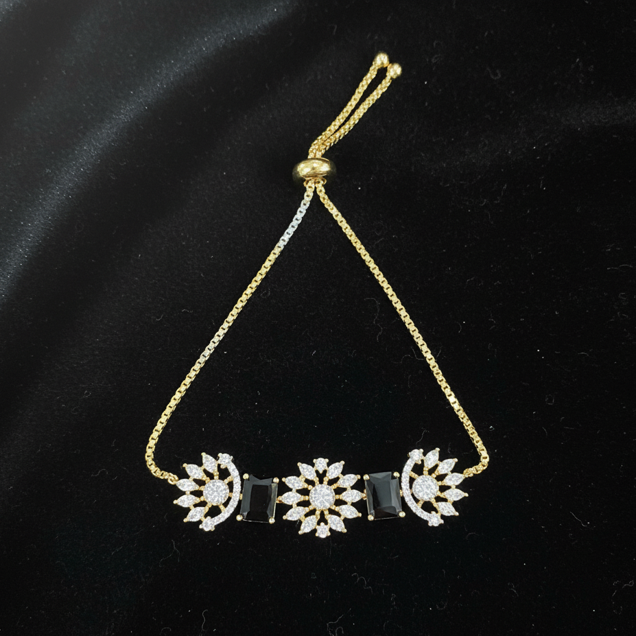 AD CZ Adjustable Black Bracelet with 2 Tone Plating ADBT21005 By Enava