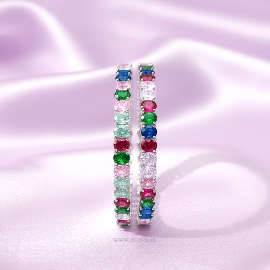 CZ Multicolor Stone Bangles with Rhodium Plating ADBG11001 by Enava