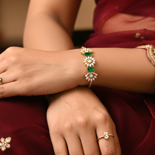 AD CZ Adjustable Green Bracelet with 2 Tone Plating ADBT21004 By Enava