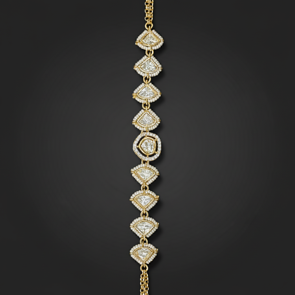 Ivory White Kundan Adjustable Bracelet with Gold Plating By Enava