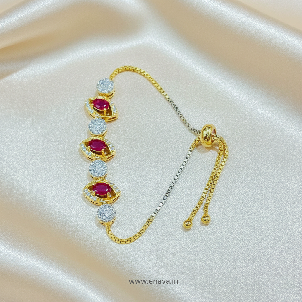 AD CZ Adjustable Ruby Bracelet with 2 Tone Plating ADBT21001 By Enava