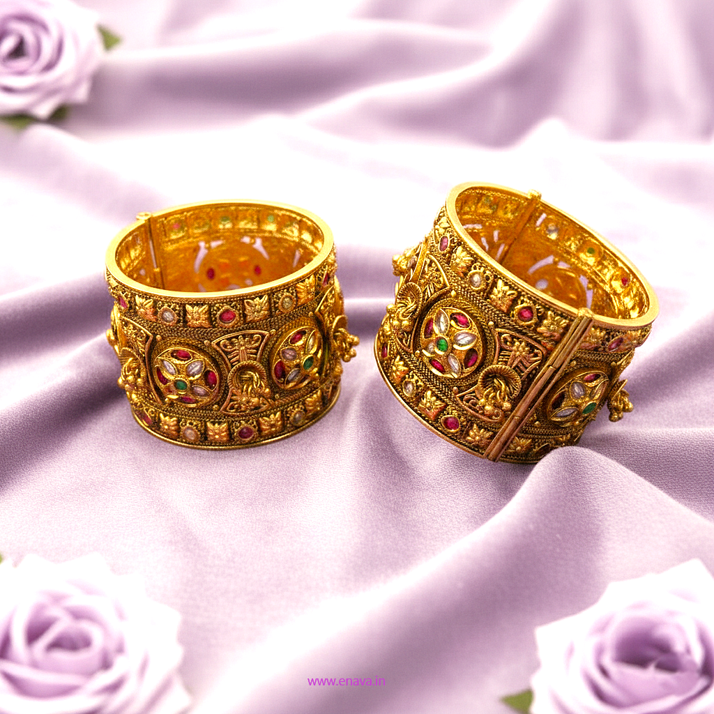 Rajwadi Maharani Ghungroo Heritage Kada Bangles by Enava