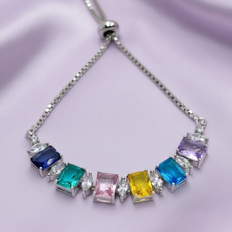 AD CZ Adjustable Multi-Color Bracelet with Rhodium Plating ADBT21003 By Enava