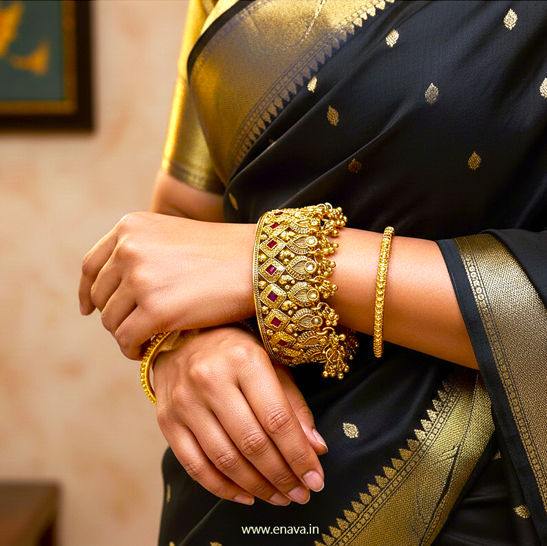 Rajwadi Viraasat Kundan & Ghungroo Bangles by Enava