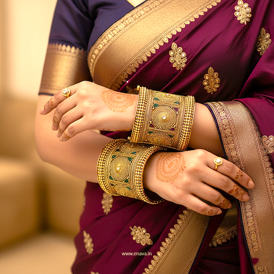 Rajwadi Heritage Broad Kada Bangles by Enava