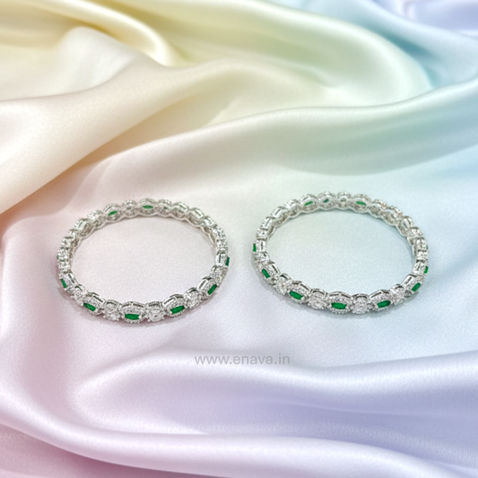 AD Green Stone CZ Bangles with Rhodium Plating ADBG11002 by Enava