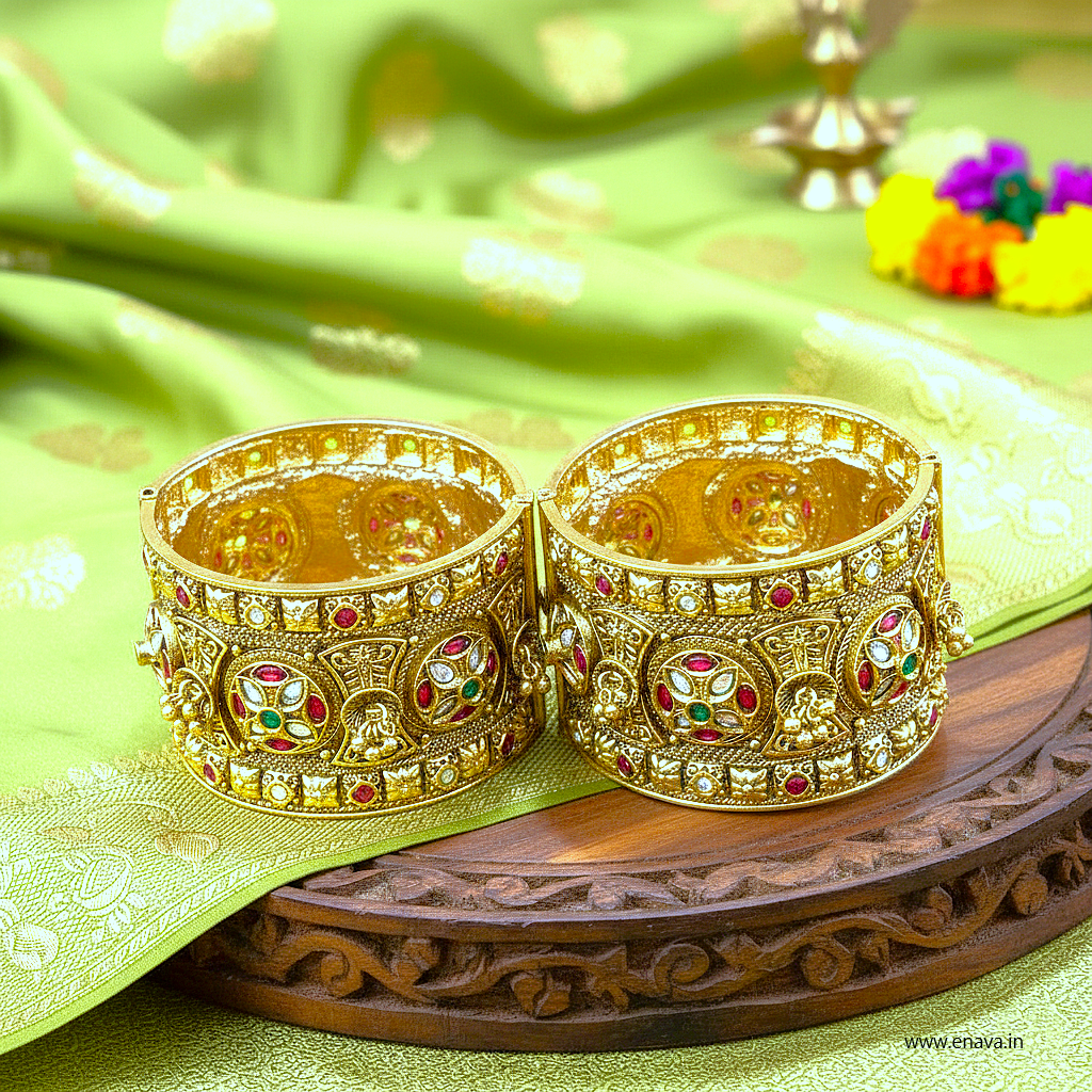 Rajwadi Maharani Ghungroo Heritage Kada Bangles by Enava