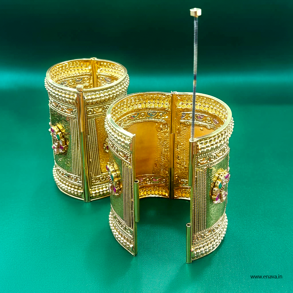 Rajwadi Padamlakshmi Broad Peacock Kundan Kada Bangles by Enava