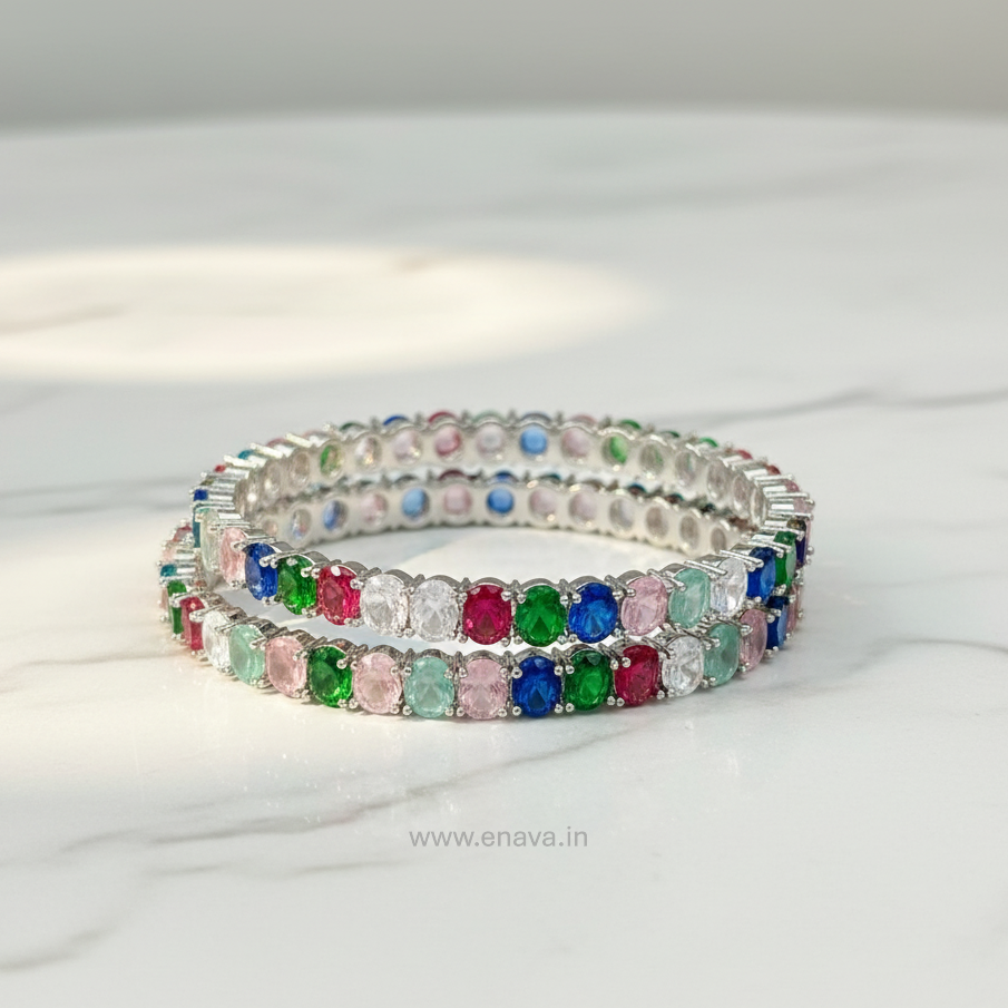 CZ Multicolor Stone Bangles with Rhodium Plating ADBG11001 by Enava
