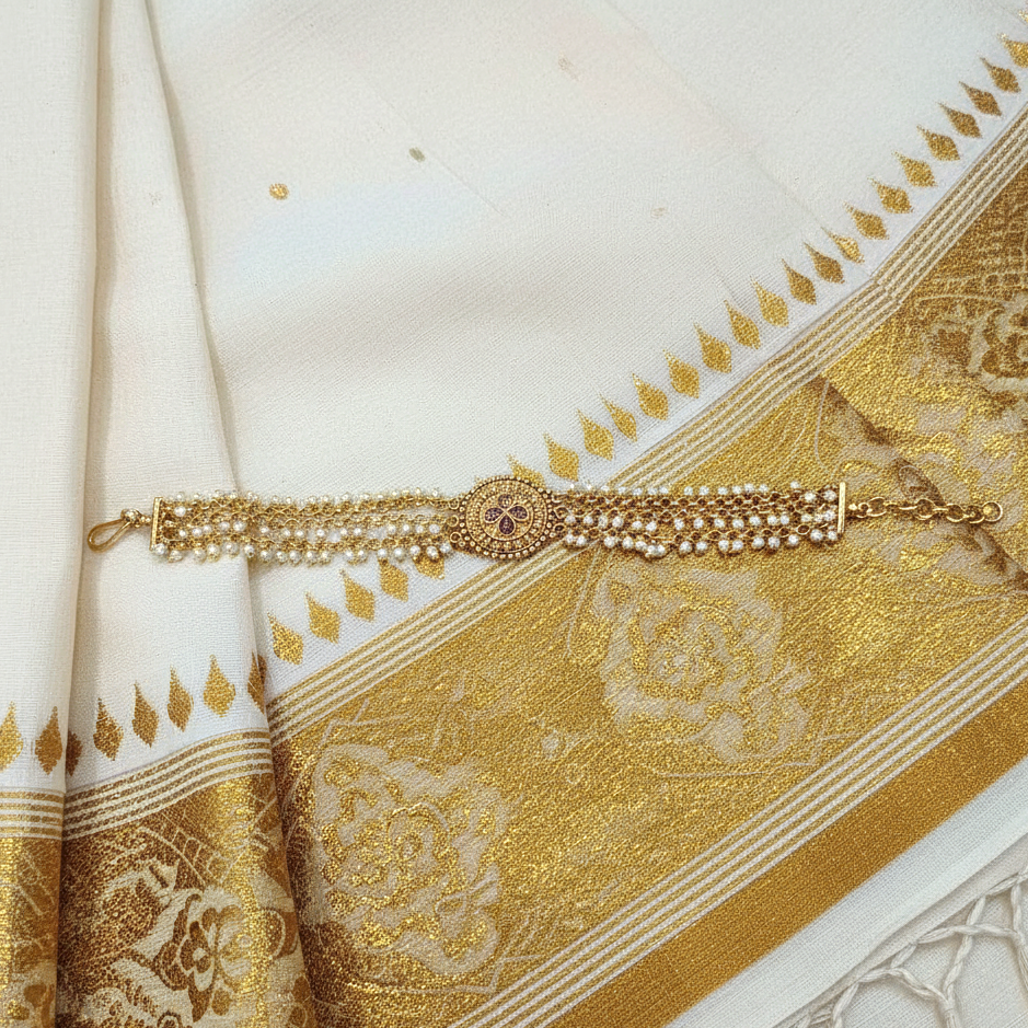 Golden Antique Pearl Adjustable Bracelet with Gold Plating By Enava