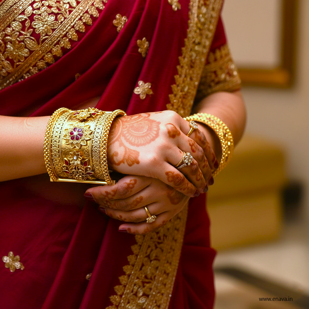Rajwadi Floral Ruby Heritage Kada Bangles by Enava