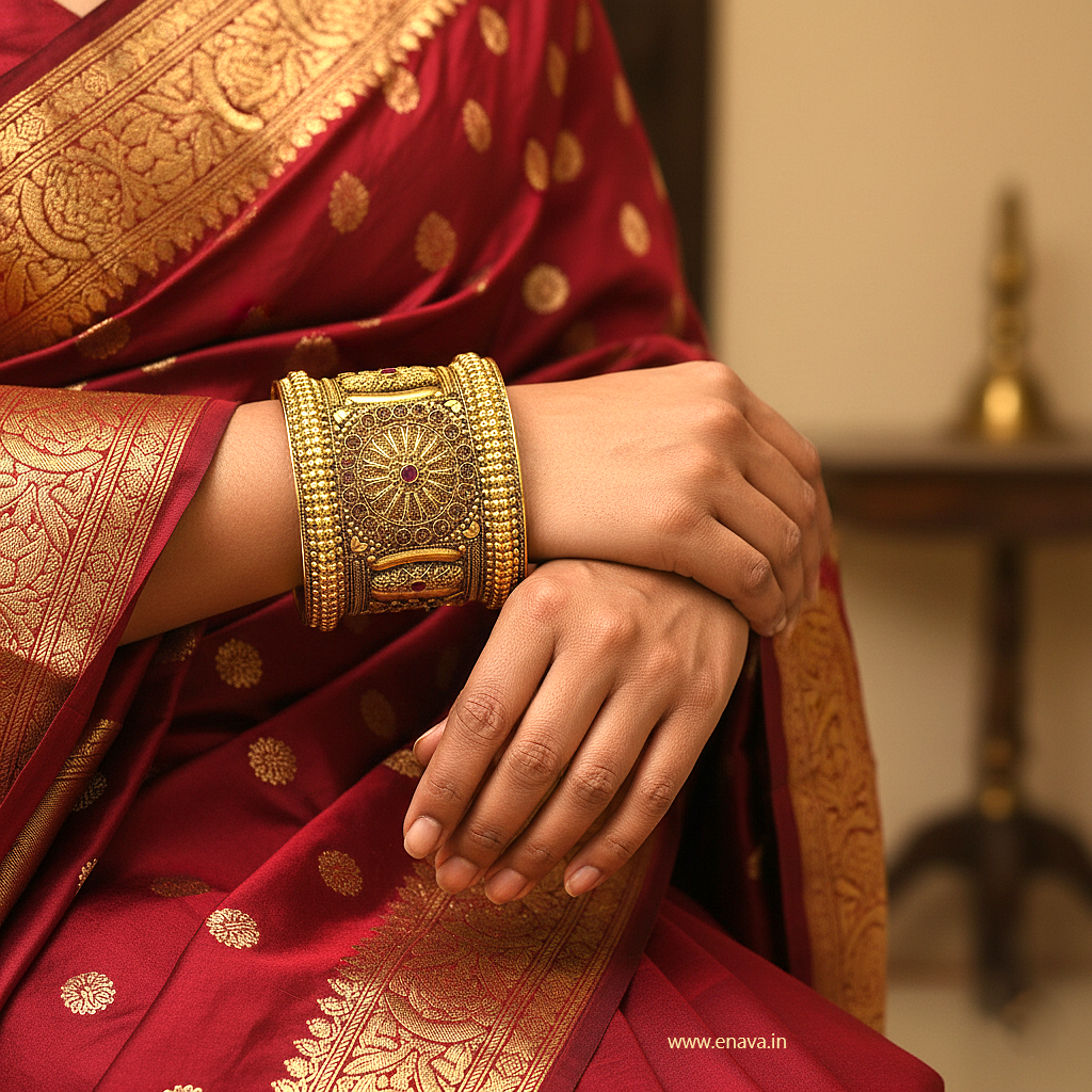 Rajwadi Heritage Broad Kada Bangles by Enava