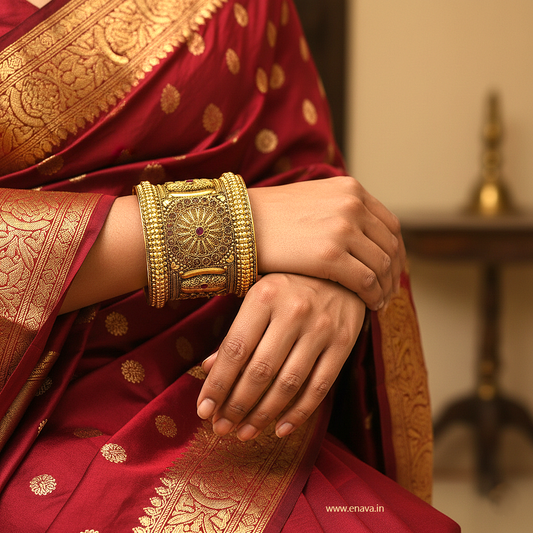 Rajwadi Heritage Broad Kada Bangles by Enava