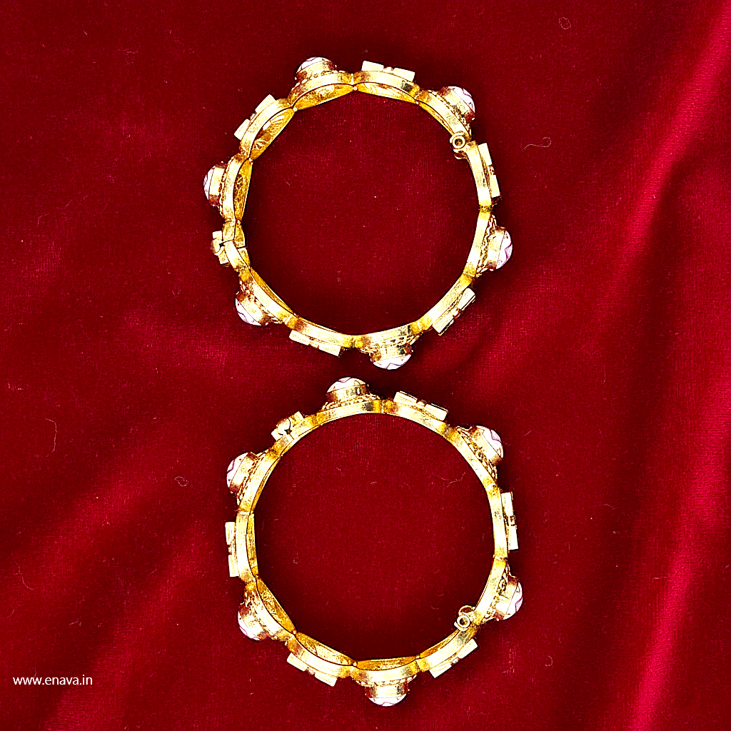Rajwadi Red Green Stone Enamel Kundan Gold Plated Bangles by Enava Bangle Enava Jewels.