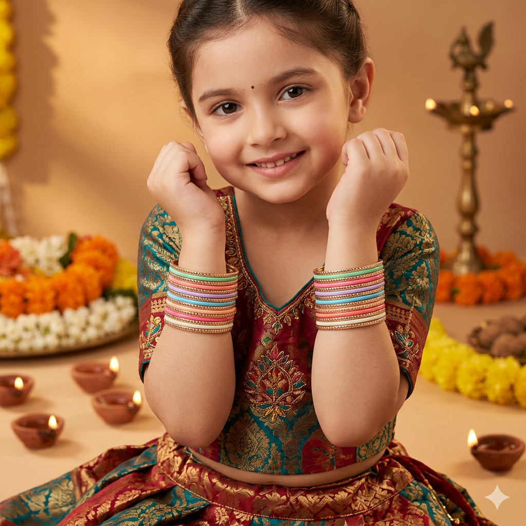 Kids Golden with Pastel Multicolor Bangles by Enava
