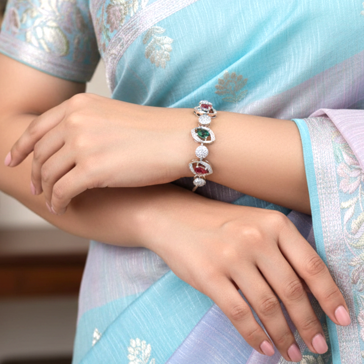 AD CZ Adjustable 2 Color Bracelet with Rhodium Plating ADBT21006 By Enava