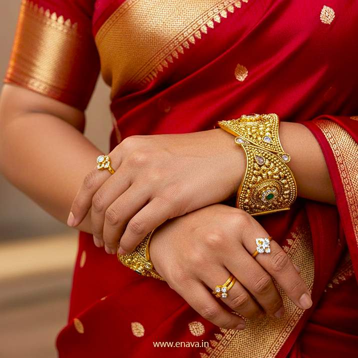 Rajwadi Swarnapatra with Ruby Kundan Kada Bangles by Enava