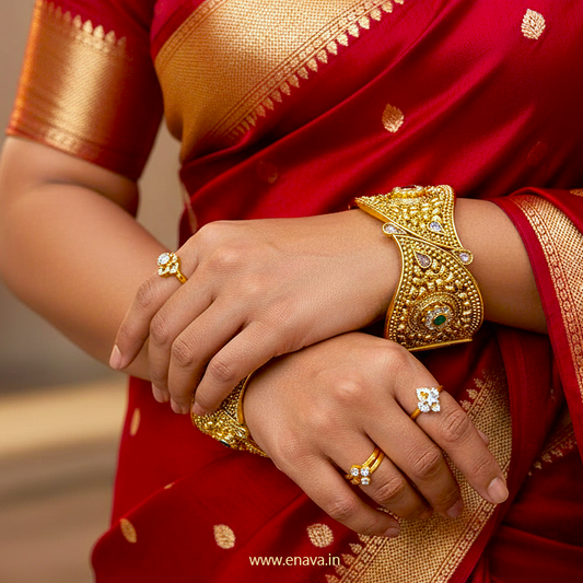 Rajwadi Swarnapatra with Ruby Kundan Kada Bangles by Enava