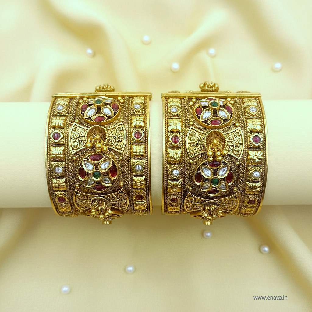 Rajwadi Maharani Ghungroo Heritage Kada Bangles by Enava