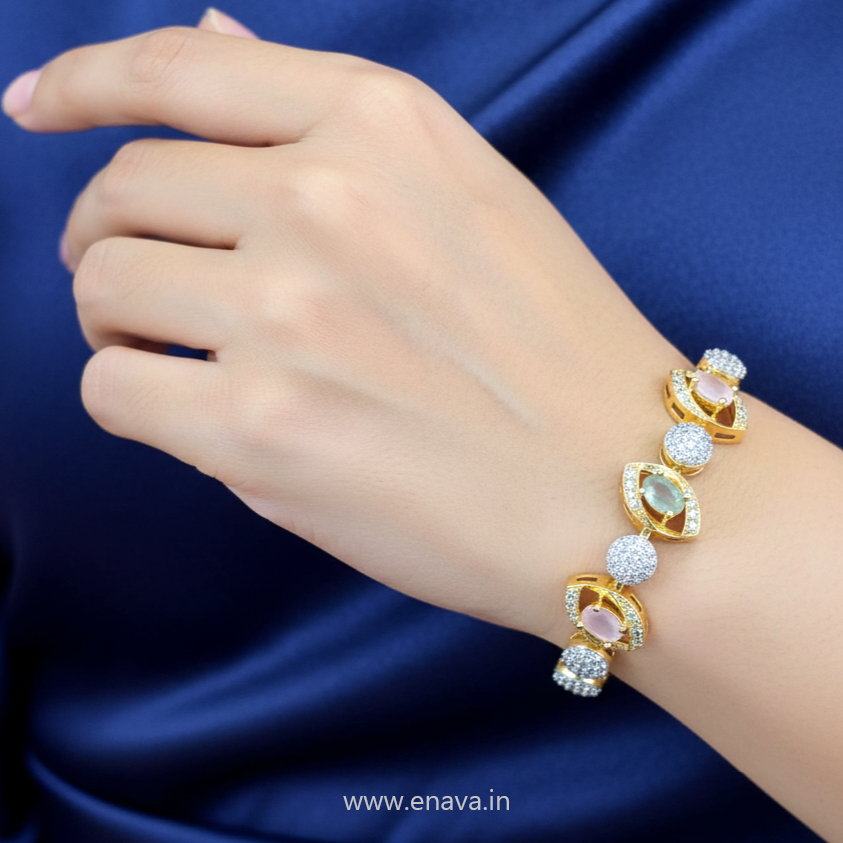 AD CZ Adjustable Multicolor Bracelet with 2 Tone Plating ADBT21007 By Enava