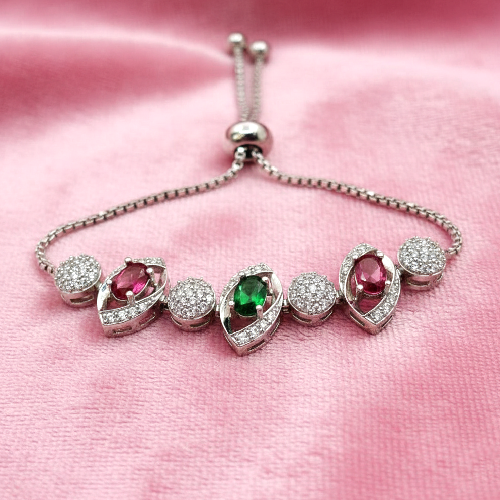 AD CZ Adjustable 2 Color Bracelet with Rhodium Plating ADBT21006 By Enava