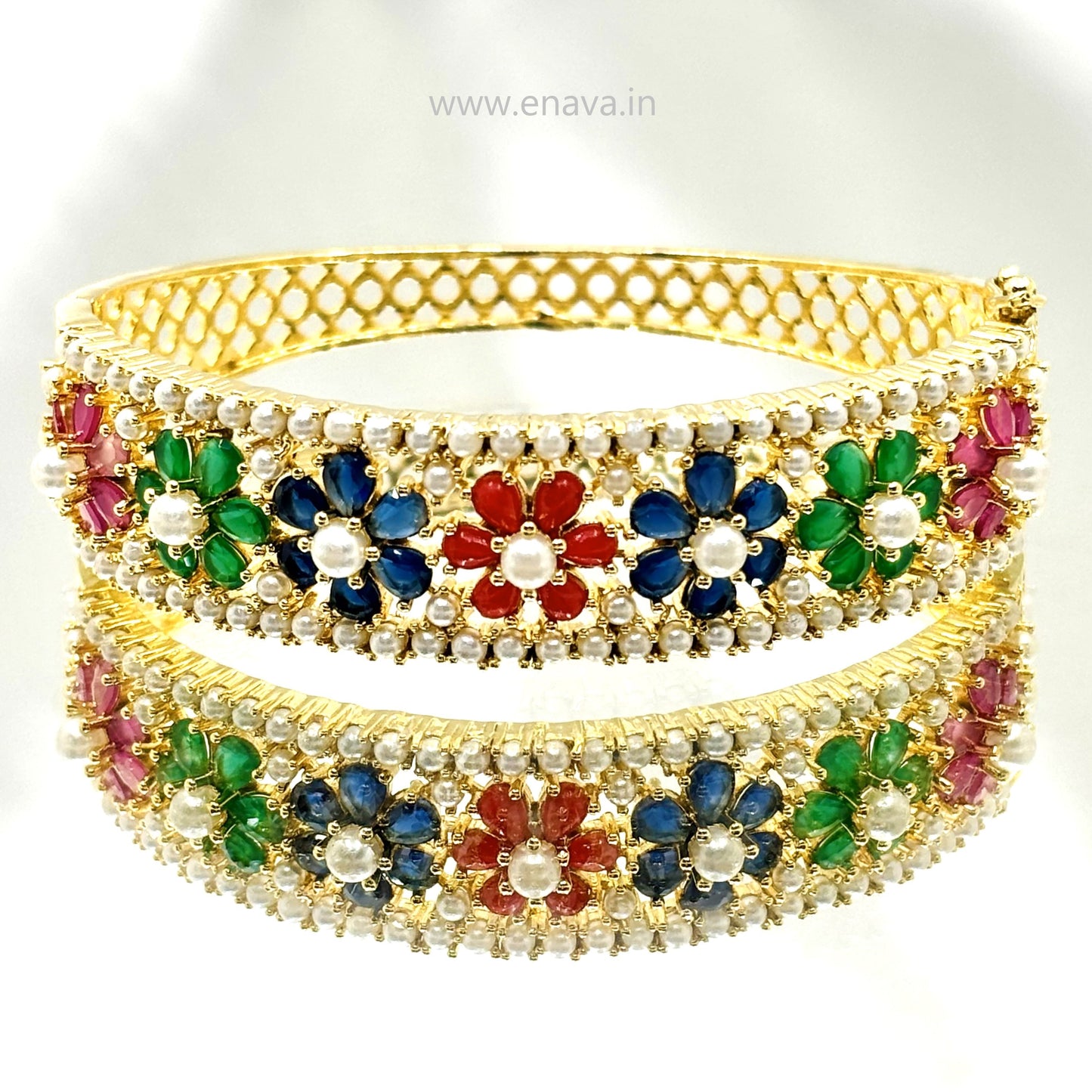 Multicolor Pearl Openable Bracelet with Gold Plating ADBT21009 By Enava