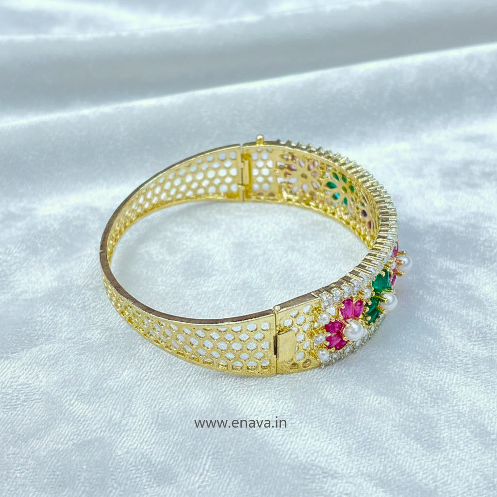 Multicolor Pearl Openable Bracelet with Gold Plating ADBT21009 By Enava