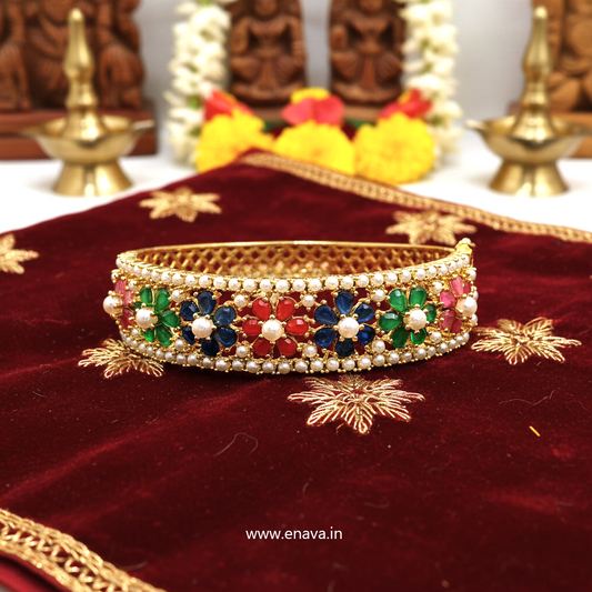 Multicolor Pearl Openable Bracelet with Gold Plating ADBT21009 By Enava