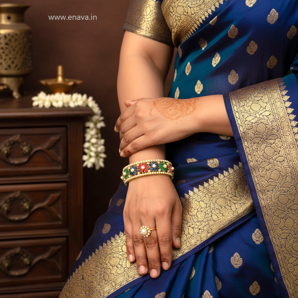 Multicolor Pearl Openable Bracelet with Gold Plating ADBT21009 By Enava