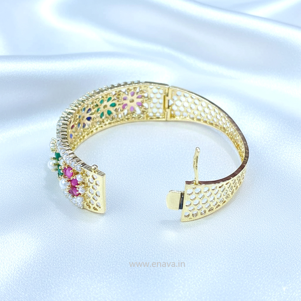Multicolor Pearl Openable Bracelet with Gold Plating ADBT21009 By Enava